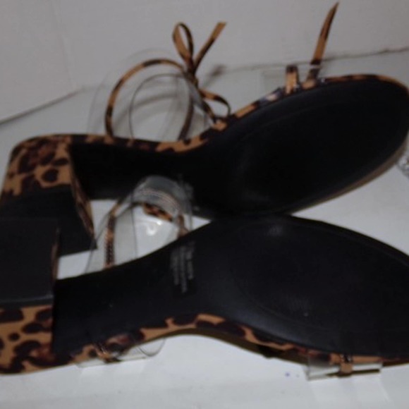 LADIES COMFORT SANDALS LEOPARD DESIGN WITH TIES BLACK BROWN SIZE 10M NWOT - Picture 8 of 8